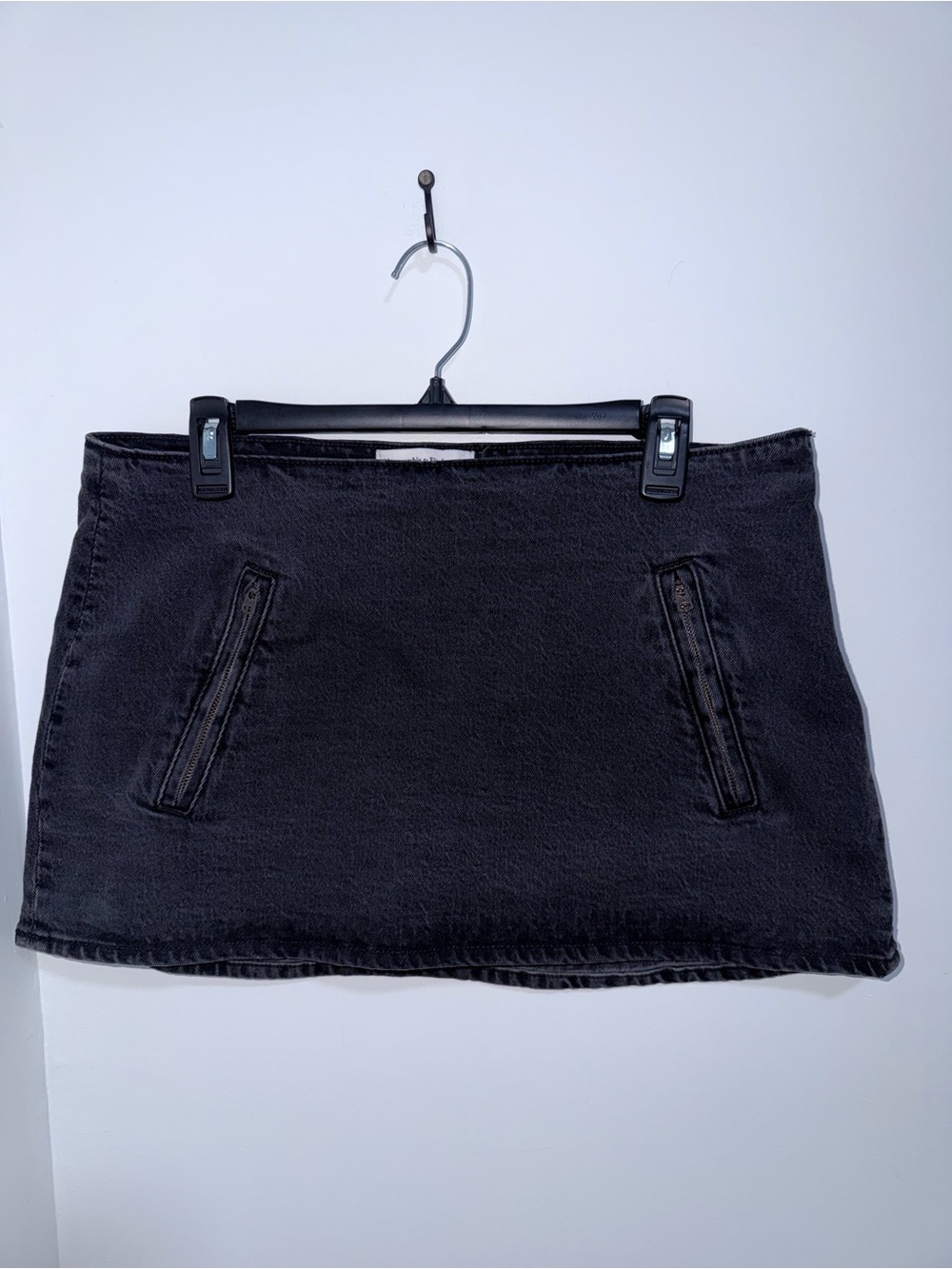 Abercrombie & Fitch Black Denim Mini Skirt with Slanted Front Pockets